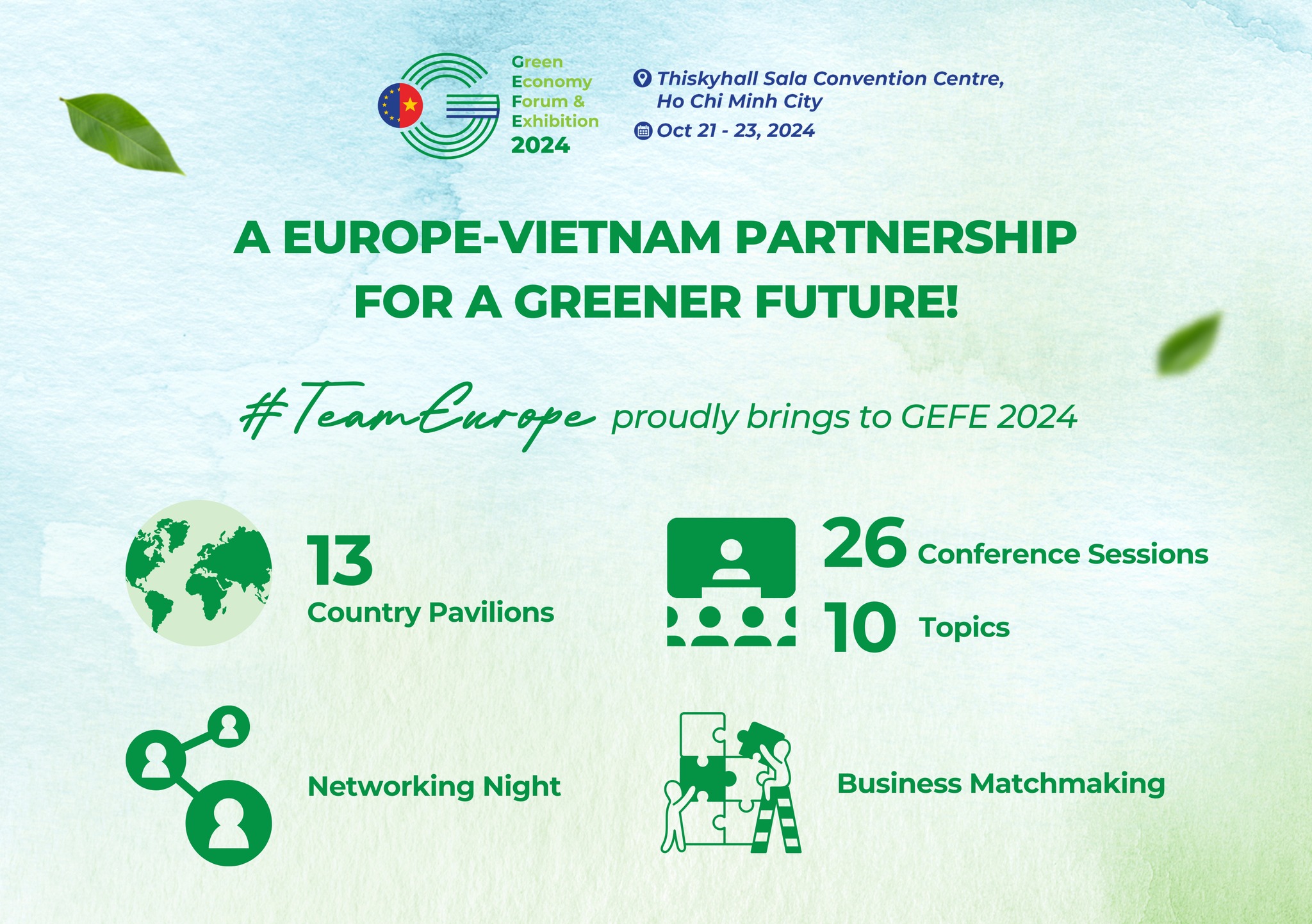 The Green Economy Forum & Exhibition (GEFE 2024) will take place from October 21-23, 2024, in Ho Chi Minh City,